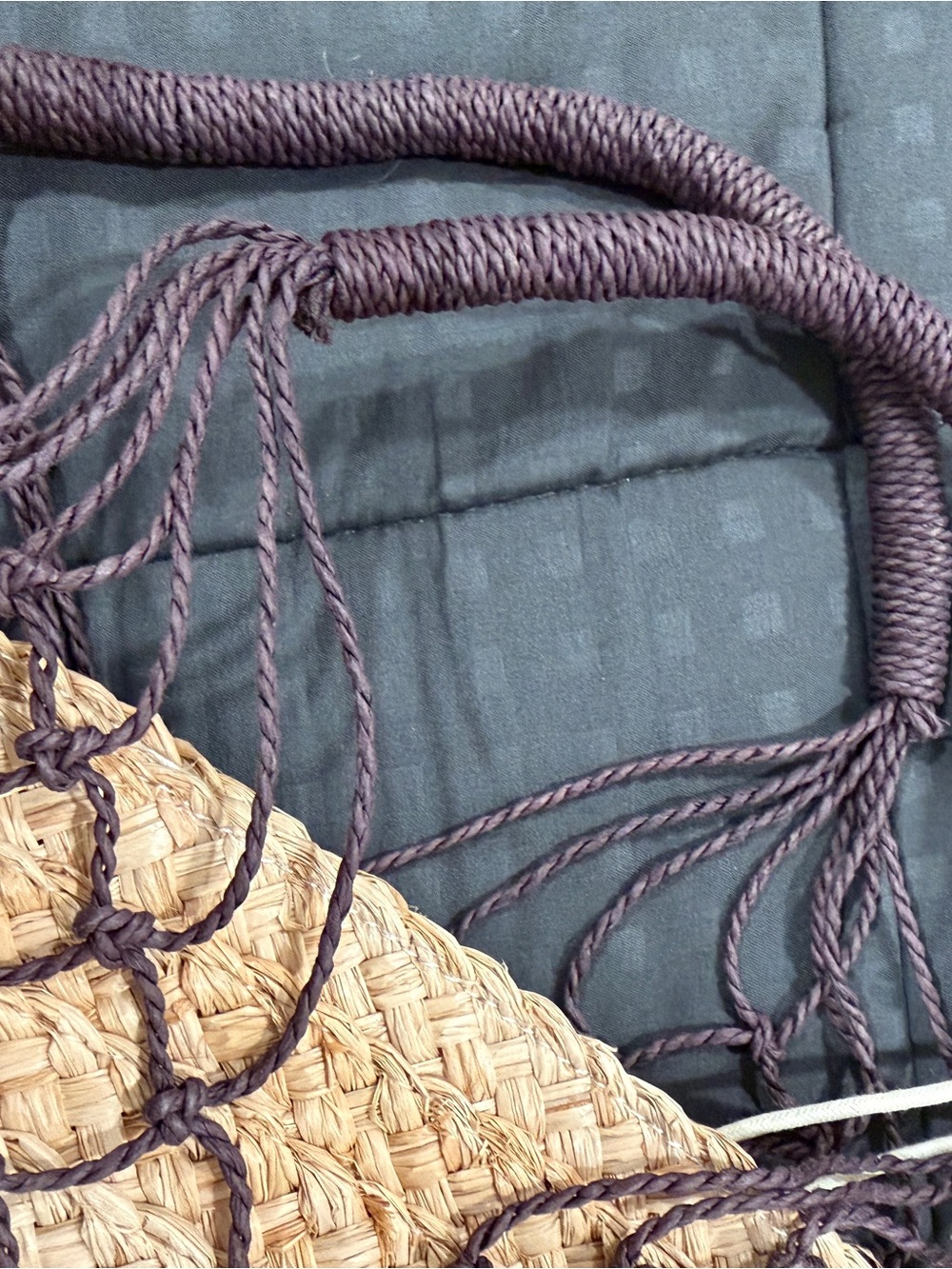 J. Crew Tan Straw Tote with Dark Brown Macramé Overlay - Picture 9 of 12